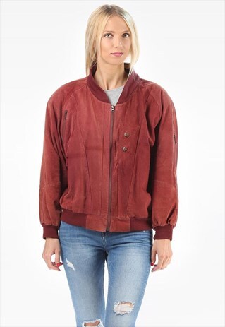 VINTAGE SUEDE BOMBER JACKET BURGUNDY RED
