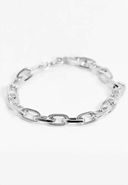 54 Floral 20mm Oval Link Chain Bracelet - Silver 