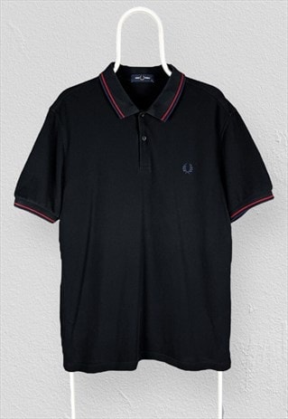 Fred Perry Black Polo Shirt Short Sleeve Tipped Mens XL