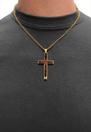 18" LARGE CROSS PENDANT NECKLACE CHAIN - GOLD