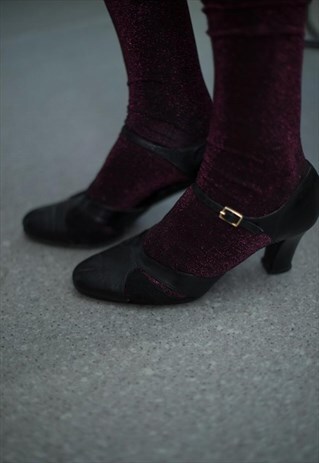 VINTAGE 80'S BLACK LEATHER MID-HEELED SHOES