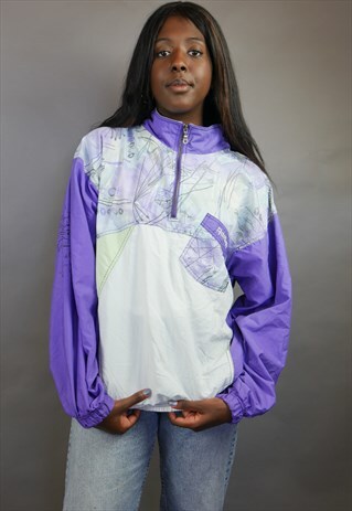 80'S PURPLE REEBOK 1/4 ZIP FESTIVAL WINDBREAKER