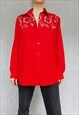 EMBROIDERED RED TOP, EMBROIDERED FLORAL BLOUSE, RED RETRO 