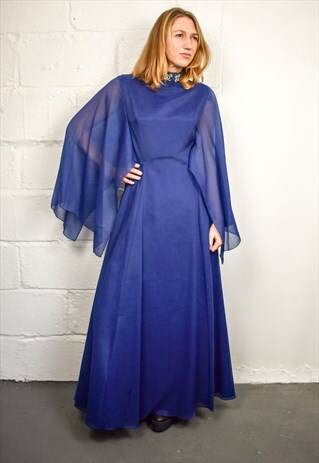 VINTAGE 70S BLUE WINGED MAXI DRESS