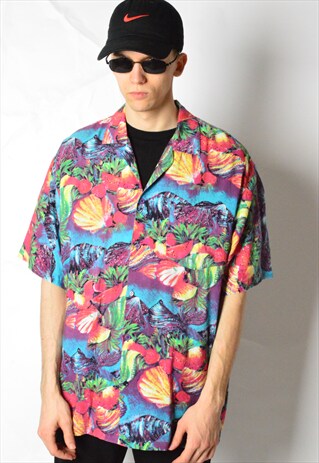 VINTAGE 80S COLOURFUL SUMMER SHORT SLEEVE SHIRT