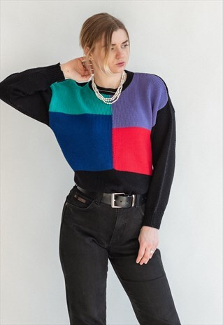 VINTAGE FUNKY 80S ARTSY CHIC JUMPER IN SQUARES