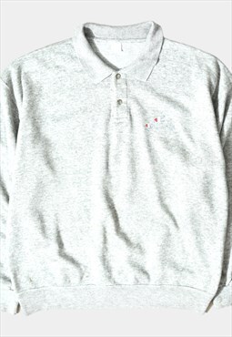 Vintage Champion Sweatshirt Button Up Logo Grey