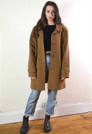 1990S VINTAGE CARAMEL BROWN WOOL COAT