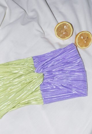 HEADBAND PLISSE MATERIAL PASTEL PURPLE LIME TWIST KNOT