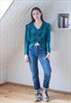 GREEN AND BLACK SHIMMERY STRIPED VINTAGE BLOUSE