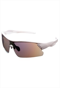 Visor Sunglasses in White frame with Blue Mirror lens