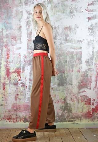 CROPPED TROUSERS IN BROWN WITH RED STRIPE