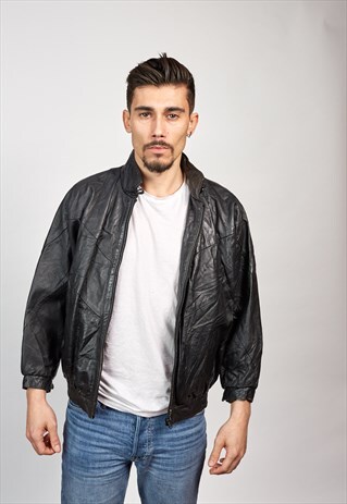 HIT IT RUN - VINTAGE 90'S BLACK LEATHER BOMBER JACKET
