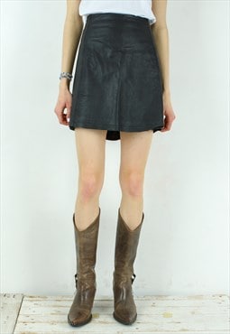COSTES Genuine Leather Mini Skirt High Waist Black Rocker