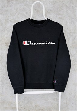 Champion Black Sweatshirt Spell Out Pullover Men's XS