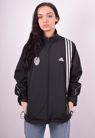 ADIDAS WOMENS VINTAGE TRACKSUIT TOP JACKET XL BLACK 90'S
