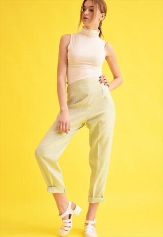 90'S RETRO PASTEL HIGH WAIST CLASSIC CUT TAPERED TROUSERS