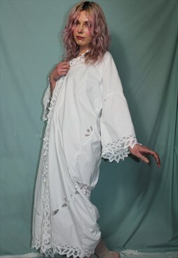 Hand Made White Lace Long Kimono Jacket One Size