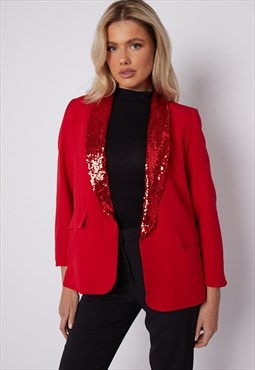 Red Sequin Lapel Blazer