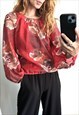 VINTAGE RED FLORAL BOHO BLOUSE - S - M