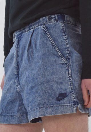 VINTAGE 90S BLUE NIKE ACID WASH DENIM SHORTS