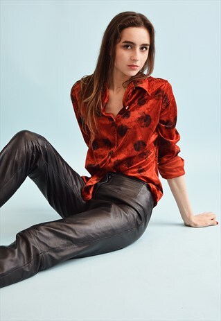 80'S ABSTRACT PRINT RETRO VELVET MOMS SHIRT TOP
