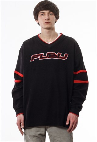 VINTAGE FUBU SWEATSHIRT SWEATER PILE 90S BLACK BIG LOGO
