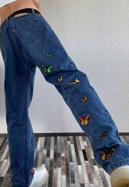  Vintage 90's Jeans Embellished with Butterfly Patches 