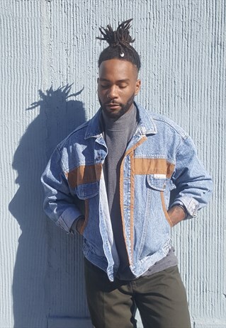 80S 90S CLASSIC CONTRAST TRIM STONEWASH DENIM JEAN JACKET