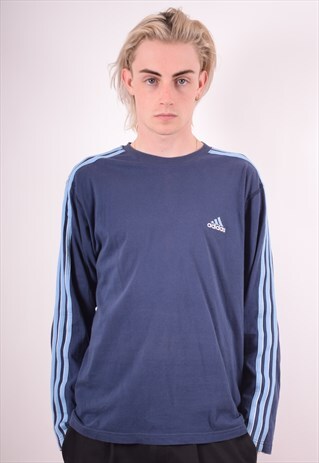 ADIDAS MENS VINTAGE TOP LONG SLEEVE MEDIUM BLUE 90S