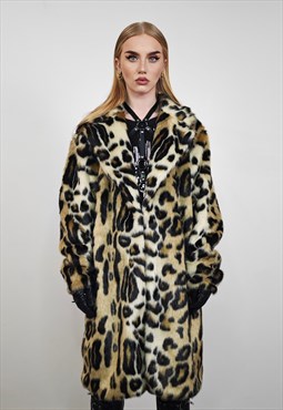 Brown leopard coat faux fur animal print trench spot jacket