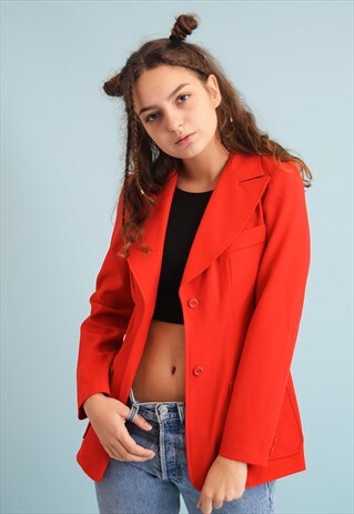 80'S RETRO DEADSTOCK RED CLASSY MINIMALIST BLAZER JACKET