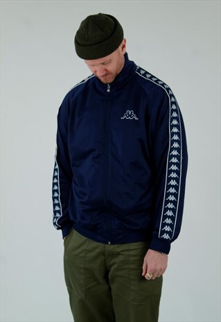 90S KAPPA NAVY BLUE TAPED ARM TRACK JACKET