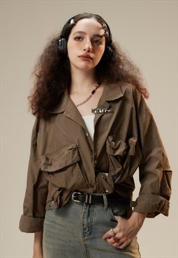 Cargo pocket shirt long sleeve utility blouse grunge top