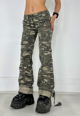 Vintage Y2k Cargo Pants Trousers Khaki Camo Low Rise 90s 
