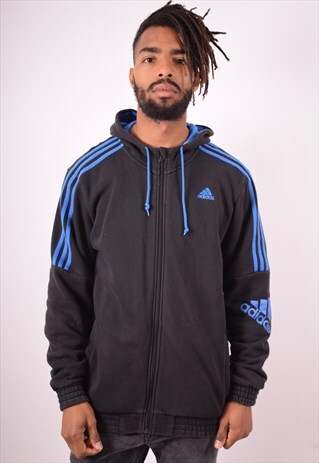 ADIDAS MENS VINTAGE HOODIE JACKET MEDIUM BLACK 90S