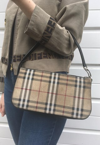 WOMENS BURBERRY HANDBAG SUEDE BEIGE NOVA CHECK BAG