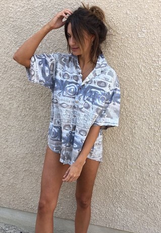 PATTERNED OVERSIZED RETRO VINTAGE UNISEX FESTIVAL SHIRT