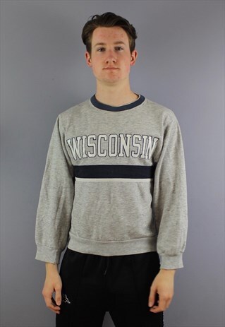 VINTAGE CHAMPION WISCONSIN SWEATSHIRT IN GREY WITH PRINTED L