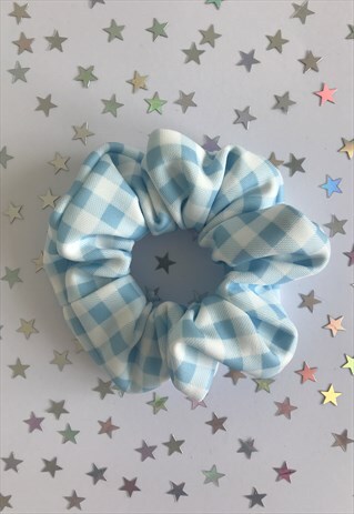 HANDMADE BLUE GINGHAM SCRUNCHIE - AGE UK CHARITY SCRUNCHIE