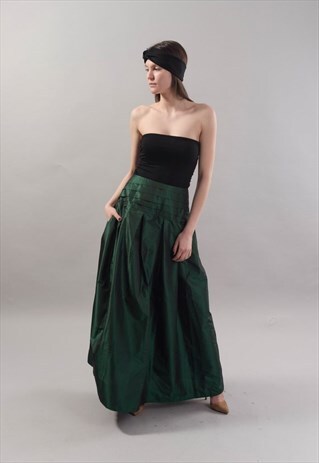 LOVELY GREEN LONG MAXI SKIRT/ HIGH OR LOW WAIST F1819