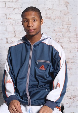 VINTAGE ADIDAS TRACK EMBROIDERED LOGO JACKET BLUE
