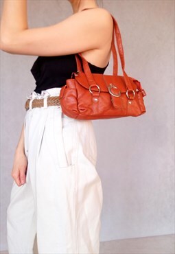 Vintage Brown Fake Leather Baguette Bag