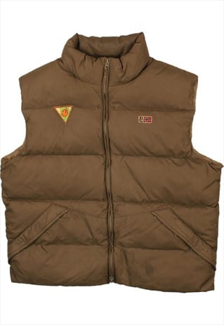 Vintage 90's Napapijri Gilet Puffer Vest Full Zip Up Brown