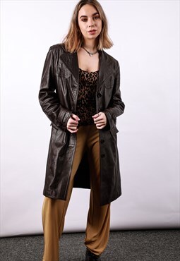 Vintage LEATHER Brown Leather Trench Coat in Brown