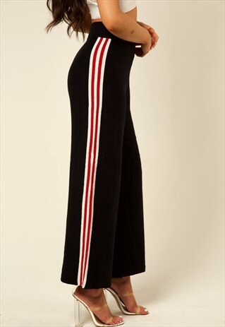 CONTRAST STRIPE KNITTED TROUSER - BLACK
