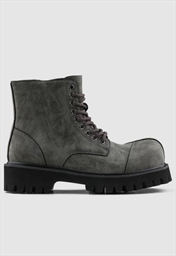 Suede platform boots faux leather catwalk ankle shoes grey