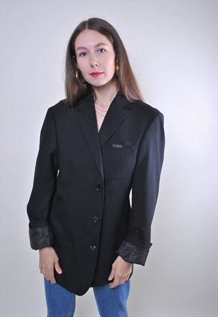 RETRO BLACK WOOL OVERSIZE WOMAN VINTAGE BLAZER
