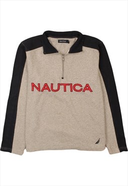 Vintage 90's Nautica Sweatshirt Spellout Quater Zip Grey