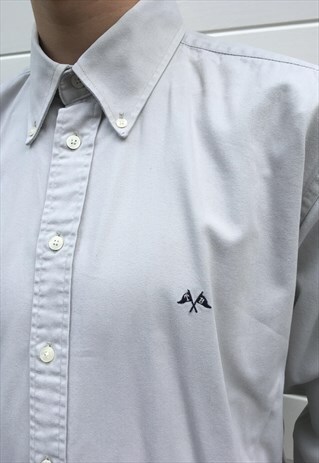 MENS VINTAGE BURBERRY TOP COLLARED GREY LONG SLEEVE SHIRT